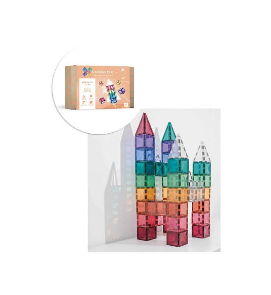 Connetix 40 Pezzi Tessere Magnetiche Piccole e Grandi Pastello