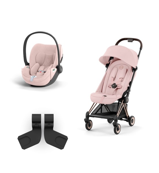 Poussette Duo Cybex Platinum Coya avec cadre Cloud T i-Size en or rose