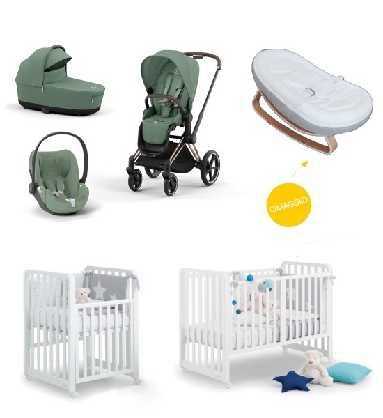 Kit de naissance Priam Trio+ berceau Glam Azzurra Design et fauteuil inclinable Bamboom gratuit