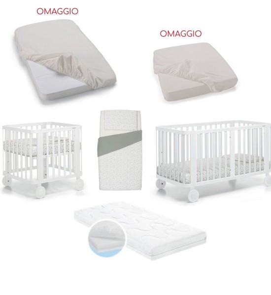  Culla/Lettino Foppapedretti Mammamia Evo + 2 Materassi e Set Piumone + Lenzuolo Sotto Culla e Lenzuolo Sotto Lettino (OMAGGIO)