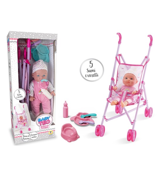 Set Bebe Con Passeggino e Accessori - Teorema