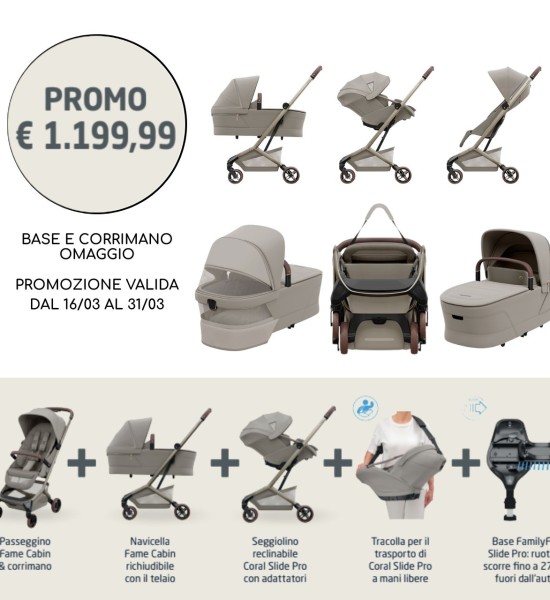 Trio Fame Cabin con Coral Slide Pro, Tracolla, Adattatori, Base e Corrimano OMAGGIO - Maxi Cosi