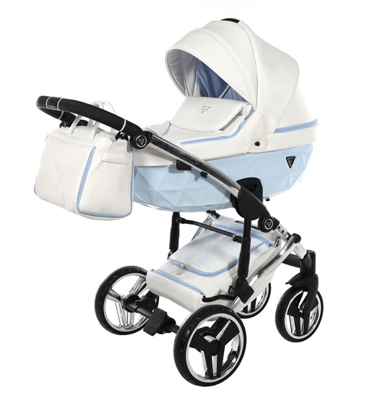 Trio Junama Cadre 3 en 1 Diamond Candy en cuir blanc bleu Navicella chromé