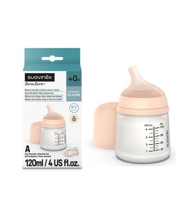 Biberon ZERØ.ZERØ 120 ml Flusso Adattabile - Suavinex