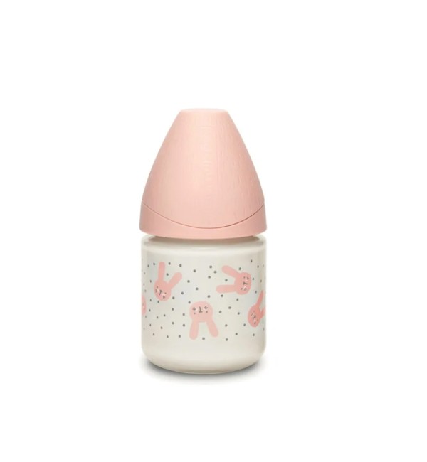 Slow flow round teat glass bottle 120ml - Suavinex