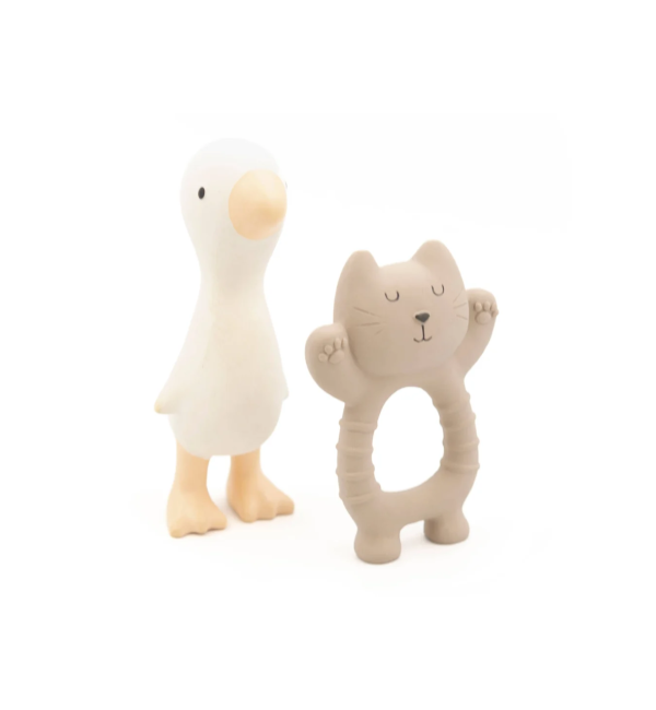 Set de caucho natural gato y pato Bamboom