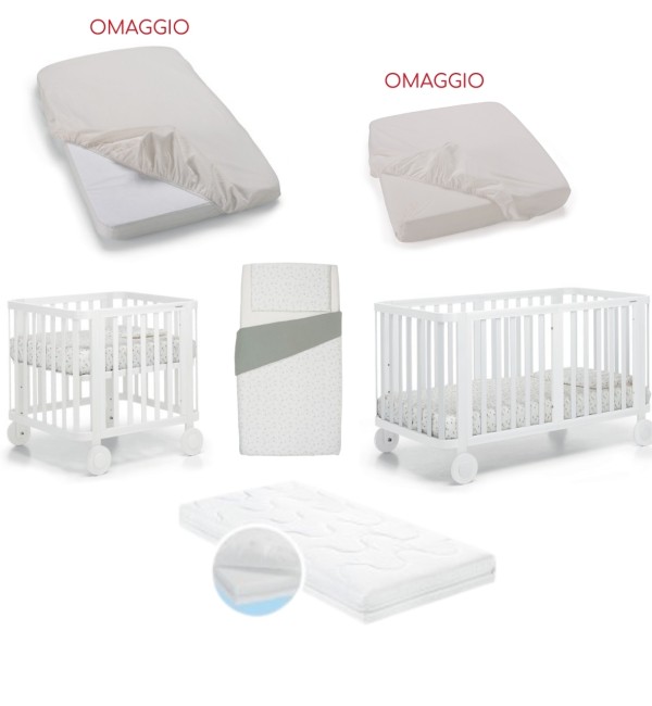  Culla/Lettino Foppapedretti Mammamia Evo + 2 Materassi e Set Piumone + Lenzuolo Sotto Culla e Lenzuolo Sotto Lettino (OMAGGIO)