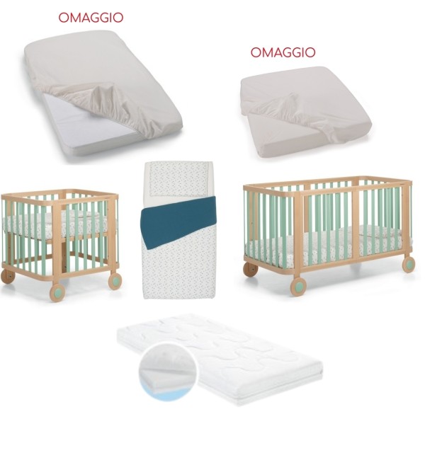  Culla/Lettino Foppapedretti Mammamia Evo + 2 Materassi e Set Piumone + Lenzuolo Sotto Culla e Lenzuolo Sotto Lettino (OMAGGIO)