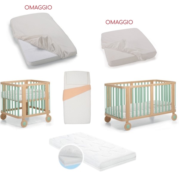 Culla/Lettino Foppapedretti Mammamia Evo + 2 Materassi e Set Piumone + Lenzuolo Sotto Culla e Lenzuolo Sotto Lettino (OMAGGIO)