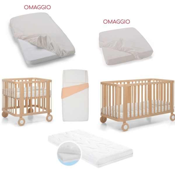  Culla/Lettino Foppapedretti Mammamia Evo + 2 Materassi e Set Piumone + Lenzuolo Sotto Culla e Lenzuolo Sotto Lettino (OMAGGIO)