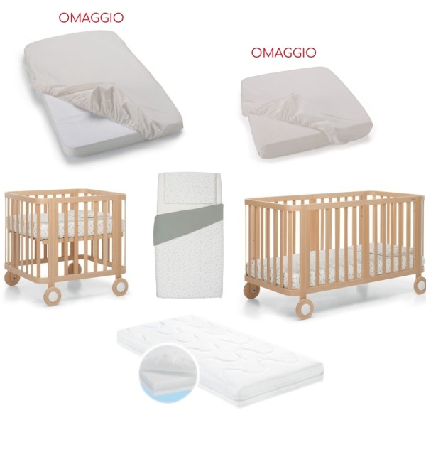  Culla/Lettino Foppapedretti Mammamia Evo + 2 Materassi e Set Piumone + Lenzuolo Sotto Culla e Lenzuolo Sotto Lettino (OMAGGIO)