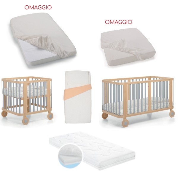  Culla/Lettino Foppapedretti Mammamia Evo + 2 Materassi e Set Piumone + Lenzuolo Sotto Culla e Lenzuolo Sotto Lettino (OMAGGIO)
