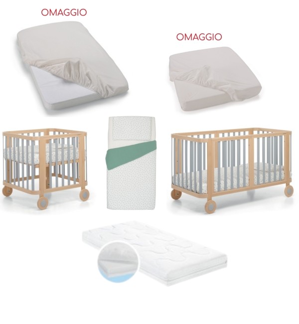  Culla/Lettino Foppapedretti Mammamia Evo + 2 Materassi e Set Piumone + Lenzuolo Sotto Culla e Lenzuolo Sotto Lettino (OMAGGIO)
