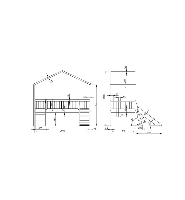 Letto Casetta Dallas Con Doghe Vipack 90x200 cm