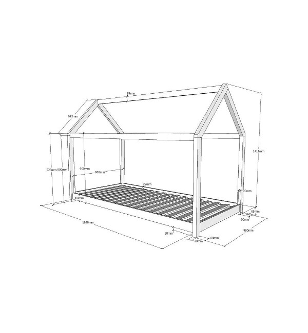 Lit cabane à lattes Vipack 90x200 cm