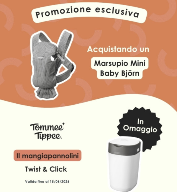 Promozione Marsupio Mini Baby Bjorn + Mangiapannolini Twist&Click in OMAGGIO