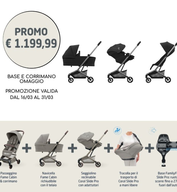 Trio Fame Cabin con Coral Slide Pro, Tracolla, Adattatori, Base e Corrimano OMAGGIO - Maxi Cosi