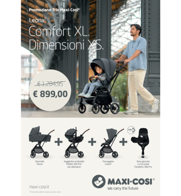 Trio Leona 2 con Navicella Sense e Seggiolino Auto Pebble 360 Pro2 + Base e Adattatori OMAGGIO - Maxi-Cosi