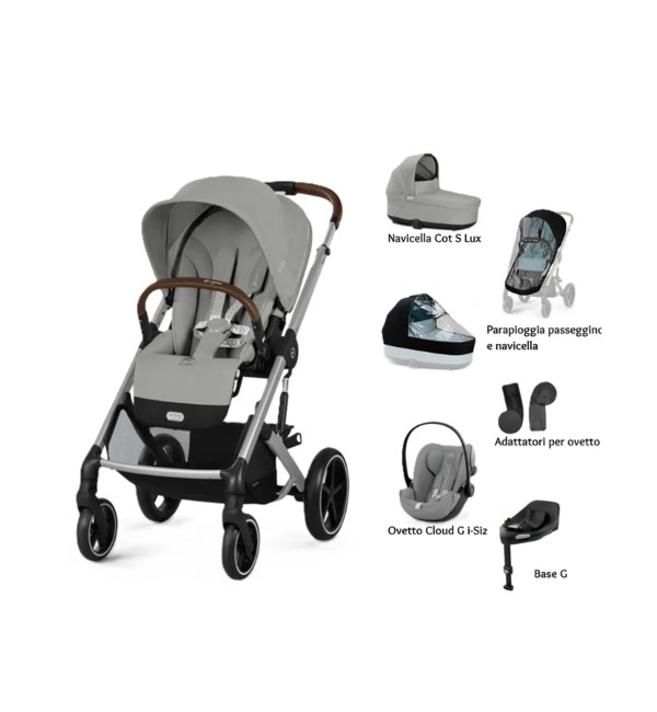 Trio Cybex "SET XL" Balios S Lux con Cloud G e Base G, Adattatori e Parapioggia - con Marsupio Amya Esclusivo (opzionale)