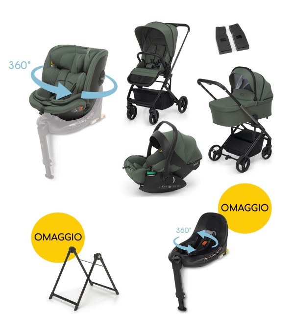 Trio Tictoc con Ovetto Disk Recline, Seggiolino Disk Grow + Base Disk e Stand Elevo IN OMAGGIO