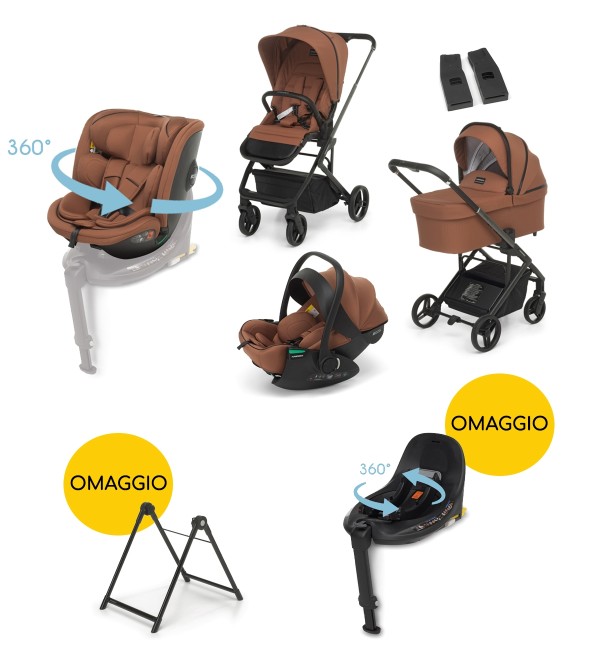 Trio Tictoc con Ovetto Disk Recline, Seggiolino Disk Grow + Base Disk e Stand Elevo IN OMAGGIO