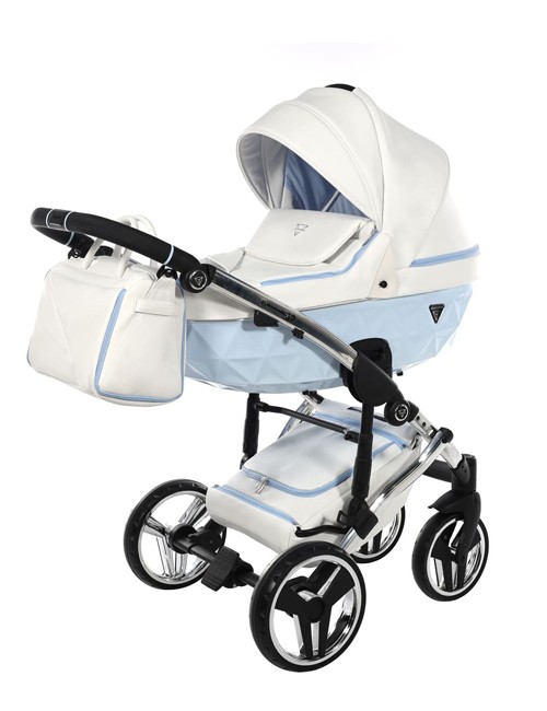 Trio Junama Diamond Candy 3-in-1-Rahmen aus Navicella-Leder, Weiß/Blau, Chrom