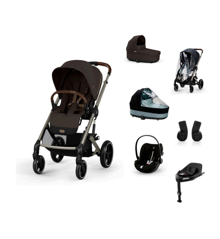 Trio Cybex "SET XL" Balios S Lux con Cloud G e Base G, Adattatori e Parapioggia - con Marsupio Amya Esclusivo (opzionale) Chocolate brown Marsupio Incluso