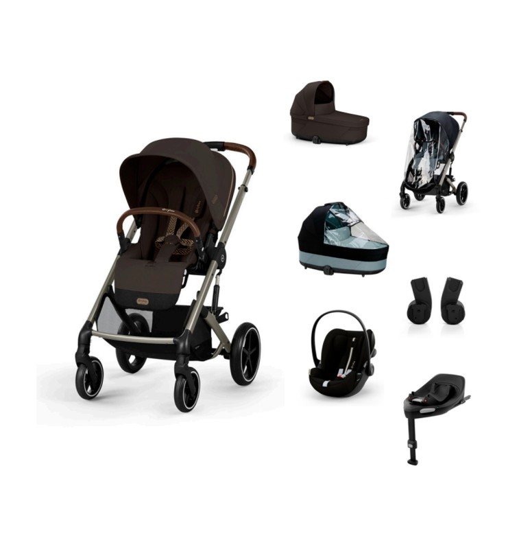 Trio Cybex "SET XL" Balios S Lux con Cloud G e Base G, Adattatori e Parapioggia - con Marsupio Amya Esclusivo (opzionale) Chocolate brown Marsupio Escluso