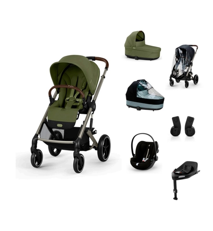 Trio Cybex "SET XL" Balios S Lux con Cloud G e Base G, Adattatori e Parapioggia - con Marsupio Amya Esclusivo (opzionale) Moss green Marsupio Escluso