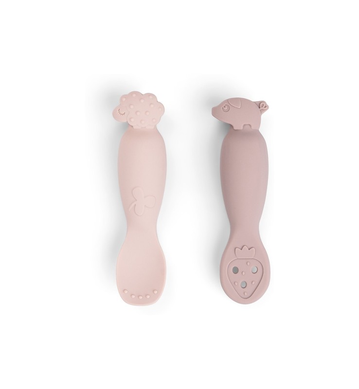 Done By Deer Rosa Stoviglie + Posate Per Bambini, Esslernlöffel Tinyfarm Rose 2Pa - Immagine 3