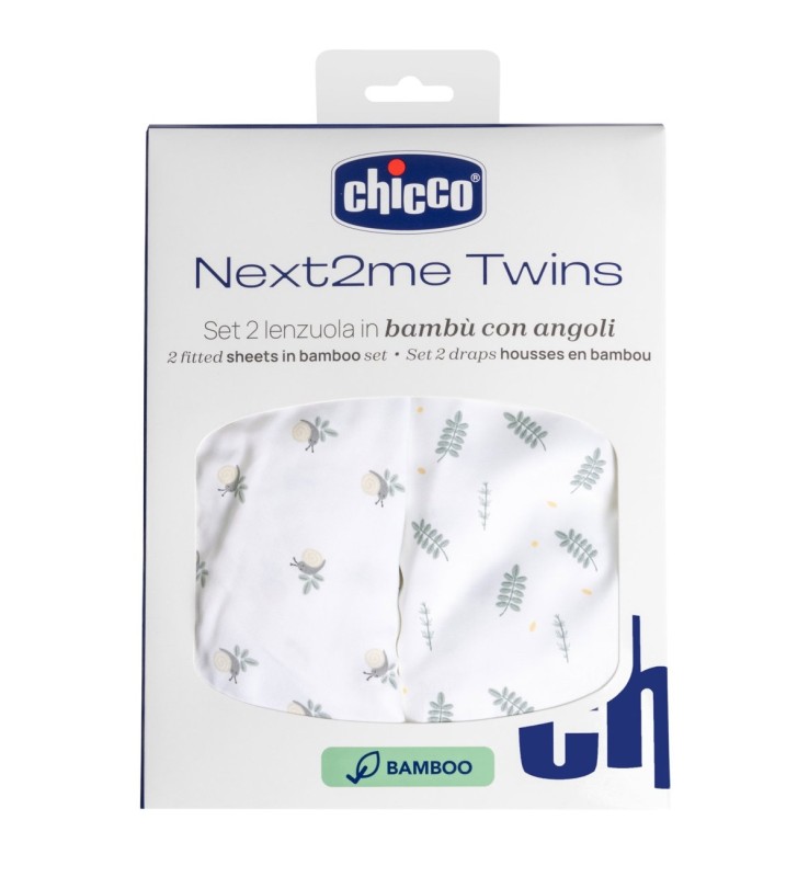Set Lenzuola con Angoli in Bambù per Next2Me Twins 2pz Chicco Greenery