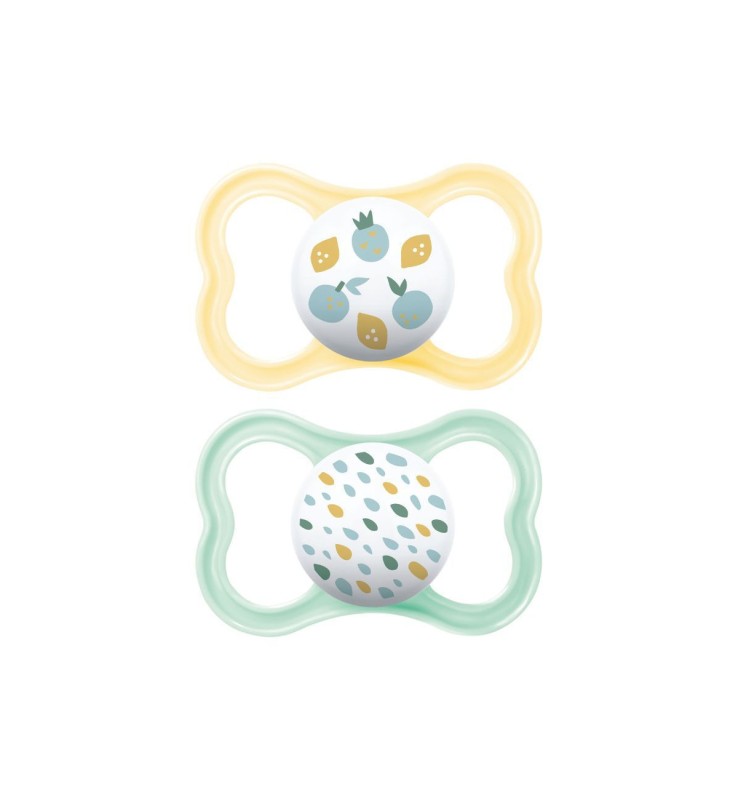 MAM Air Succhietto 6-16 Mesi (Set da 2), Ciuccio MAM 6-16 mesi per pelli sensibili e delicate, Neutro/Verde - Immagine 5