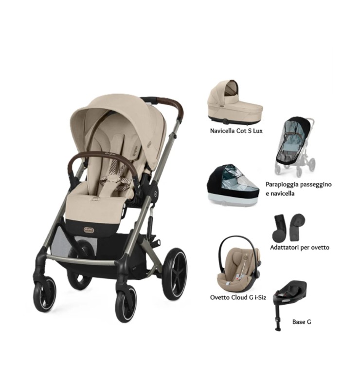 Trio Cybex "SET XL" Balios S Lux con Cloud G e Base G, Adattatori e Parapioggia - con Marsupio Amya Esclusivo (opzionale) Almond beige Marsupio Escluso