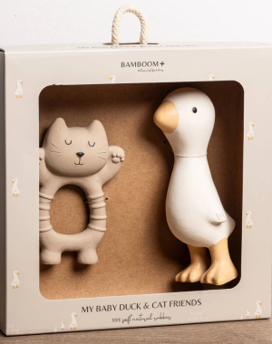 Set de caucho natural gato y pato Bamboom